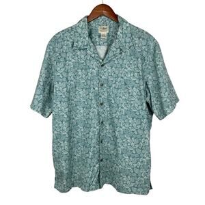LL Bean Shirt Short Sleeve Traditional Fit Cotton Green Shell Casual Men's L